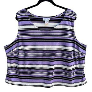 Lady Dorby Womens Plus Size 24W Knit Sleeveless Purple Black Striped Blouse Top